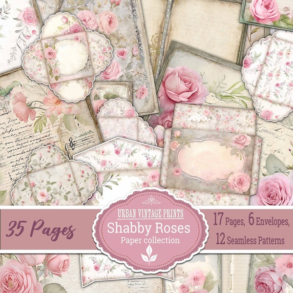 Shabby Roses,Vintage Digital Collage,Weathered Printable Download,Journal Pages,Valentine Craft, Scrapbooking Ephemera,Pink Colors,Printable
