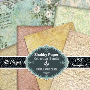 45 Shabby Pages Vintage Grunge Weathered Stained Bundle,Digital Decorative Paper Pack, Printable Kit, Wrapping, Scrapbook Pack,Antique Craft