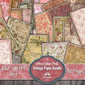 43 Vintage Shabby Weathered Antique Paper Pack, Stained Bundle,Digital Decorative, Printable Kit, Wrapping, Scrapbook,Antique Craft Colors