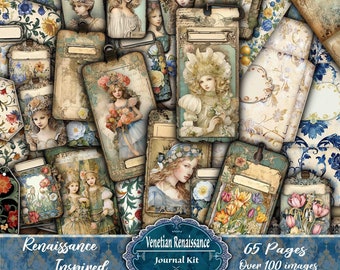 Italian-Renaissance-Inspired 65 Pages,Ephemera,Folios with Pockets,Envelopes,Printable Journal Kit,Paper Pack, Scrapbook,Digital Download