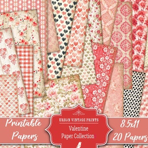 Valentijnspapieren, Afdrukbare pagina's, Romantic Junk Journal, Ephemera, Paper Pack, Plakboek, Digitale download Shabby Chic Papers, Afdrukbaar
