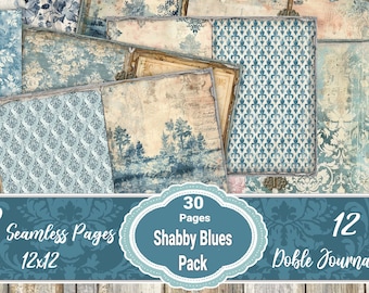 30 Junk Journal Grunge Shabby Vintage Weathered Decorative Pages/ Paper Pack / Shabby Blue papers /Instant Download/Antique Craft Printables