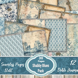 30 pages décoratives patinées vintage grunge minable pour journal indésirable/paquet de papier/papiers bleus minables/téléchargement instantané/Imprimables artisanat antiques