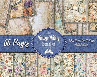 66 Vintage Writing  Journal and Seamless Shabby Pages, Weathered, Digital Decorative,Printable Kit,Wrapping, Scrapbook,Antique Craft Colors