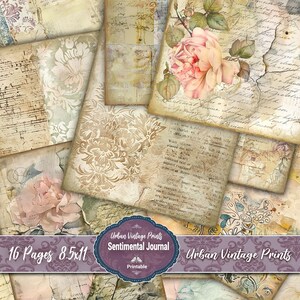 Junk Journal Sentimental Vintage schrijven decoratieve pagina's / Paper Pack / Shabby schrijfpapier / Instant Download/antieke ambachtelijke afdrukbare oude