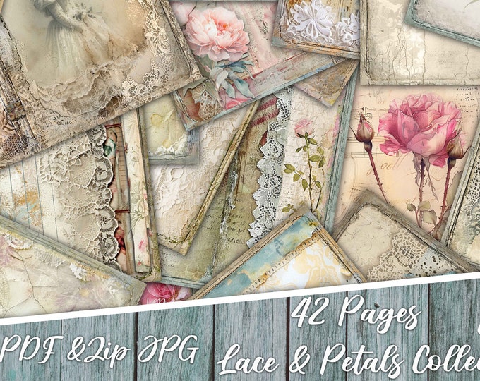 Featured listing image: Vintage Lace Paper Pack, Decorative Paper Pack, Printable Paper, Antique Wrapping Paper, Scrapbook Lace, Vintage Paper Pack, Shabby Journal
