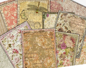 Vintage Writing Paper, Decorative Pages, Wrapping Paper, Scrapbook Mauve Green Kit, Journal Printables, Grunge Patterns, Flower Paper Pack