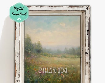 Countryside Painting Summer Landscape Fine Art Gift Painting | Muted Antique | Vintage Retro Oil Meadow Wall Art Decor | PRINTABLE No. 104