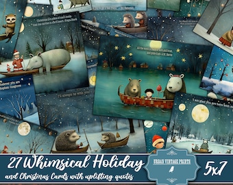 Whimsical Holiday Cards Quotes Joyful Kids Christmas Digital Winter New Year Decorative Printable Gift Scrapbook Craft Vintage Pages Journal