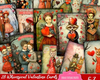 Whimsical Valentine Greeting Cards Uplifting Quotes Joyful Digital Download Decorative Printable Gift Scrapbook Craft Vintage Pages Journal