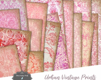 Valentine Vintage, Decorative Paper Pack, Printable Wrapping Pages, Scrapbook Red Pink, instant download, digital kit, collage shabby sheets