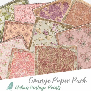 Vintage Writing Paper, Decorative Pages, Wrapping Paper, Scrapbook Rose Green Kit, Journal Printables, Grunge Patterns, Flower Paper Pack