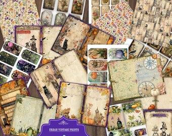 Fall Journal Pages, Digital Printouts, Halloween Journal, Scrapbooking Download, Vintage Ephemera pack