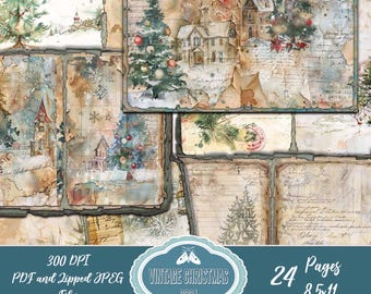 24 Christmas Winter Journal Decorative Holiday Pages Pack Printable, New Year, Kit , December, neutral, Gift, Traditional, Digital Download