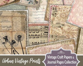 Digital Collage, Printable Download, Journal Pages, Craft, Scrapbooking Ephemera Kit, Digital Printout, Shabby Chic, Weathered Papers, Muted