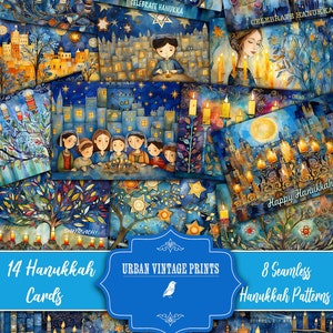Hanoukka vacances hiver nouvel an juif numérique 5 x 7 cartes imprimables, scrapbooking artisanat vintage Pages Journal sans couture Kit Pack collage heureux