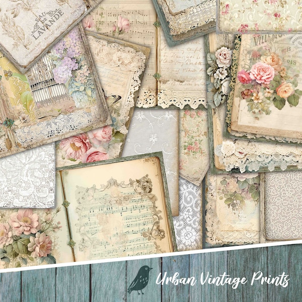 Vintage Lace Paper Pack, Decorative Paper Pack, Printable Paper, Antique Wrapping Paper, Scrapbook Lace, Vintage Paper Pack, Shabby Journal