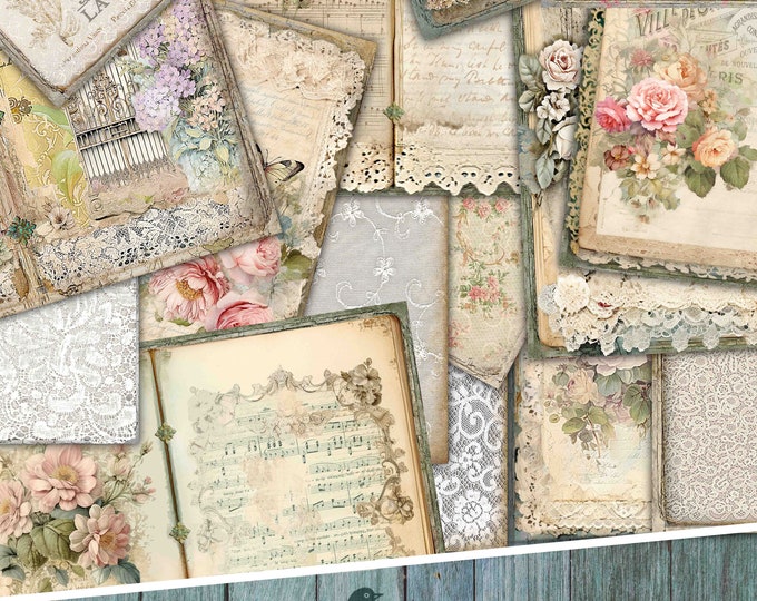 Featured listing image: Vintage Lace Paper Pack, Decorative Paper Pack, Printable Paper, Antique Wrapping Paper, Scrapbook Lace, Vintage Paper Pack, Shabby Journal