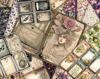 Fall Journal Pack, Digital Printouts, Halloween, Scrapbooking Download, Vintage Ephemera Magic kit, cards printable pages, collage sheets