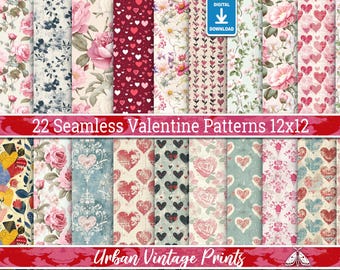 Valentine's papers, Printable Pages, Romantic Junk Journal, Ephemera, Paper Pack, Scrapbook, Digital Download Shabby Chic Papers, Printable