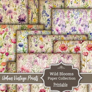 Vintage Papers, Kraft Wildflower, Junk Journal, Papers, Shabby Chic Papers, Digital Junk Journaling, Shabby Chic Junk Journal, Printable