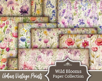 Vintage Papers, Kraft Wildflower, Junk Journal, Papers, Shabby Chic Papers, Digital Junk Journaling, Shabby Chic Junk Journal, Printable