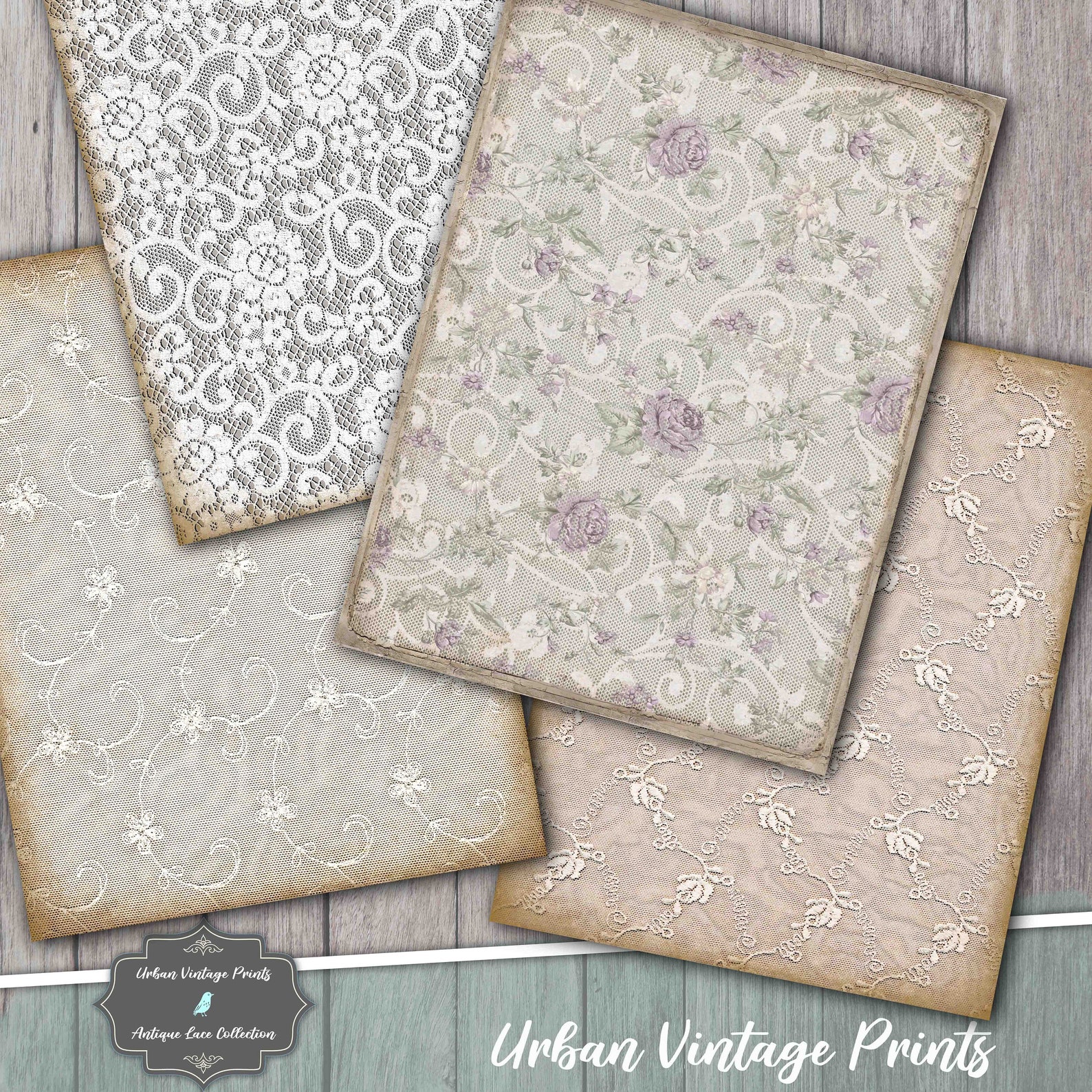 Vintage Lace Paper Pack, Decorative Paper Pack, Printable Paper