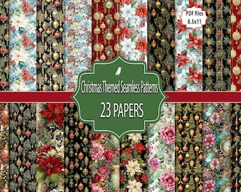 Seamless Christmas Holiday Winter New Year Digital Papers, Traditional Decorative Printable, Scrapbook Craft, Vintage Pages Shabby Journal