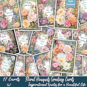 Tarjetas de felicitación florales Citas inspiradoras Hermosa vida alegre Decorativo digital Imprimible Regalo Álbum de recortes Artesanía Páginas vintage Diario