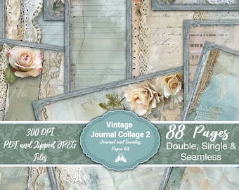88 Junk Journal & Seamless Papers Shabby Vintage Pages Weathered Digital Decorative Printable Kit Wrap Scrapbook Antique Craft Junk Download