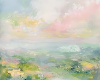 Large Art Wall Print,MAILED Colorful Abstract Painting, Giclée Landscape,Canvas, Vintage Impressionist Home Decor Farmhouse Textured Gift