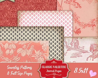 Valentine's papers, Printable Pages, Romantic Junk Journal, Ephemera, Paper Pack, Scrapbook, Digital Download Shabby Chic Papers, Printable