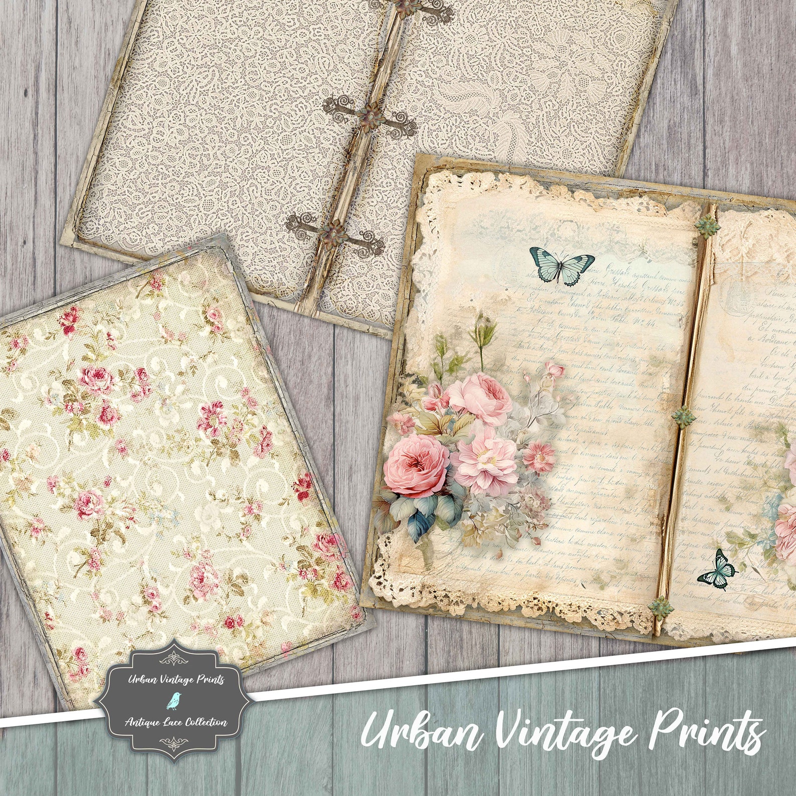 Vintage Lace Paper Pack, Decorative Paper Pack, Printable Paper