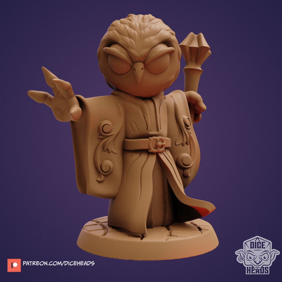 Owl Wizard Dice Heads Dnd Zoontalis 3D Resin Printed RPG Pathfinder