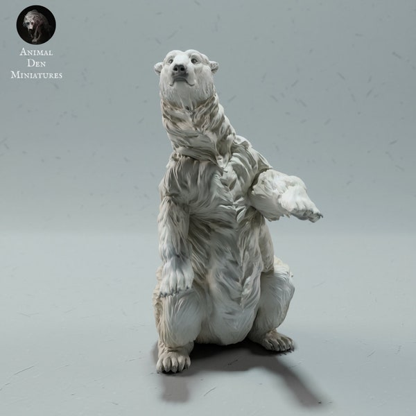 Polar Bear Sitting • Unpainted • Animal Den Miniatures • DnD • 3D Resin Printed • RPG • Pathfinder • Wild Shapes • Dungeons and Dragons