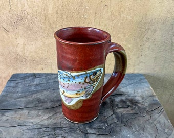 Handmade Ceramic Trout Mug Rim- 12oz - Pottery coffee or tea mug wheelthrown from stoneware