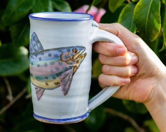 Handmade Ceramic Trout Mug - 12oz - Pottery coffee or tea mug wheelthrown from stoneware