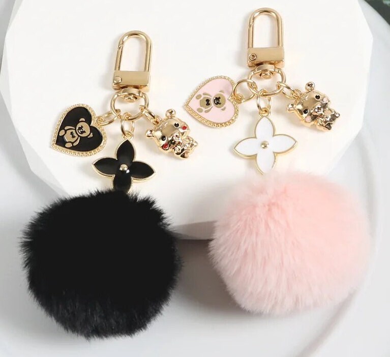 www. - 15 colors 8CM Genuine Rabbit fur ball plush Pom pom key  chain - silver*