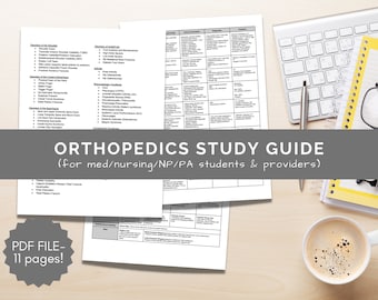 NCLEX Study Guide Orthopedics- 11 pages, FNP Physician Assistant Student Nursing Notes Med Student Nursing Bundle Pharmacy Student Notes