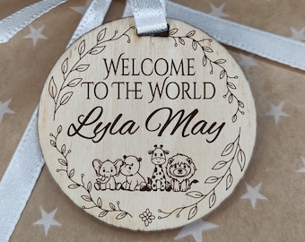 Personalised Baby Gift Tag, Engraved Wooden Label