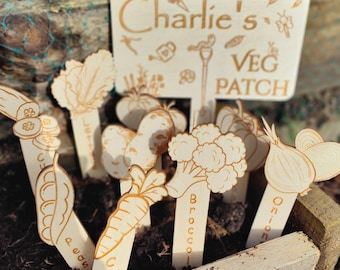 Personalised Garden Sign & 4 Plant Labels – Custom Veg Patch – Gift for Gardener