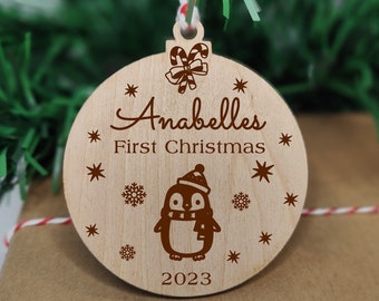 Adorno de madera personalizado para la primera Navidad del bebé: recuerdo con grabado personalizado para el árbol.