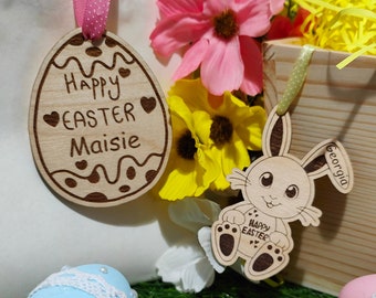 Personalised Easter Basket Tag: Engraved Wooden Bunny or Egg