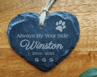 Personalised Pet loss Memorial Gift Slate Hanging heart Laser Engraved for lost loved Furry Friends and other animals Cat memorial dog loss