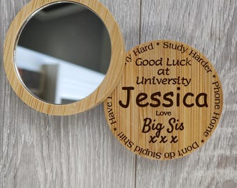 Personalised Bamboo Pocket Mirror: Engraved University Student Gift