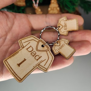 Personalised Football Shirt Team Keyring Gift Book Bag Tag Laser Engraved with Name Ideal birthday present or stocking filler For Him Her