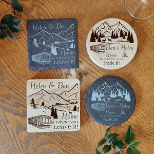 Personalisierter Wohnwagen Geschenk Untersetzer Laser graviertes Holz oder Schiefer ideales Geschenk für Geburtstag Weihnachten Anlässe für Ihn Sie
