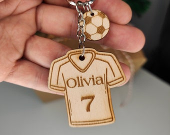 Personalised Football Shirt Keyring Gift Laser Engraved with Name Ideal birthday present or stocking filler Gift For Him Her