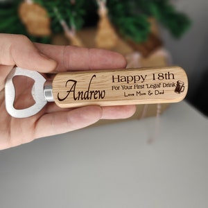 Personalised 18th birthday gift bottle opener Laser Engraved for Him or Her