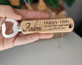 Personalised 18th birthday gift bottle opener Laser Engraved for Him or Her